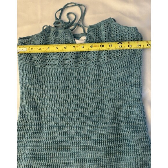 OLIVE + OAK Turquoise Crochet Mini Dress Women Large Halter Sweater Lined Casual - Picture 9 of 12